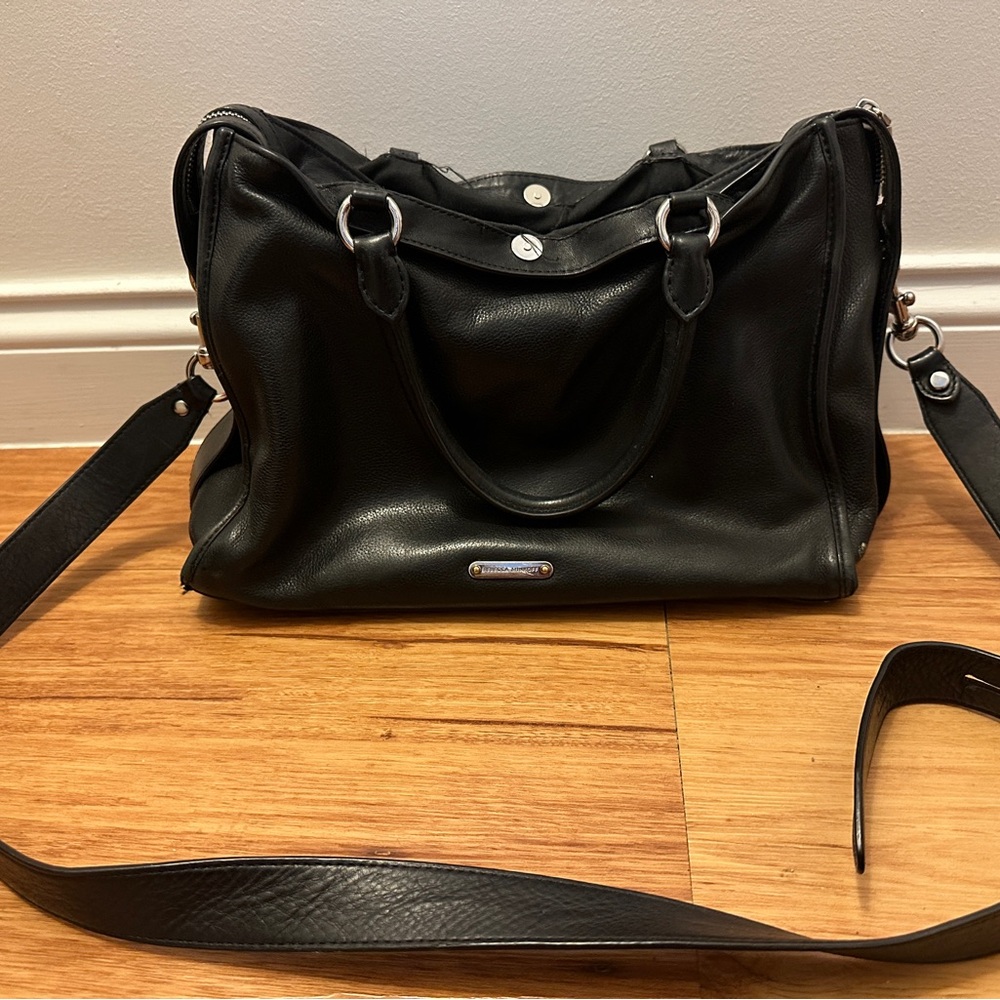 Rebecca Minkoff Black Leather M.A.B. Satchel Bag - in well-loved condition